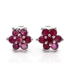 ELEGANT 0.99 CT GENUINE RUBY 10K SOLID WHITE GOLD EARRINGS.